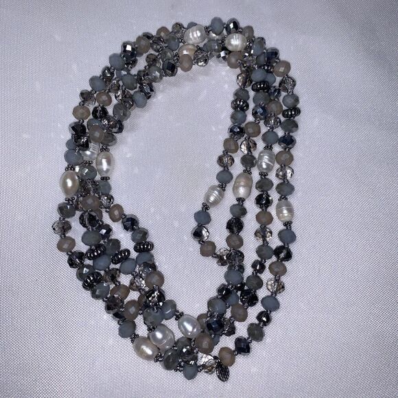 VINTAGE MARLYN SCHIFF GLASS BEADED HAND CRAFTED CONTINUOUS LONG NECKLACE - Picture 7 of 7